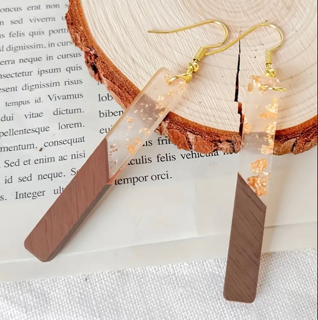 Beautiful Wood-Resin Blend Bar Dangle Earrings
