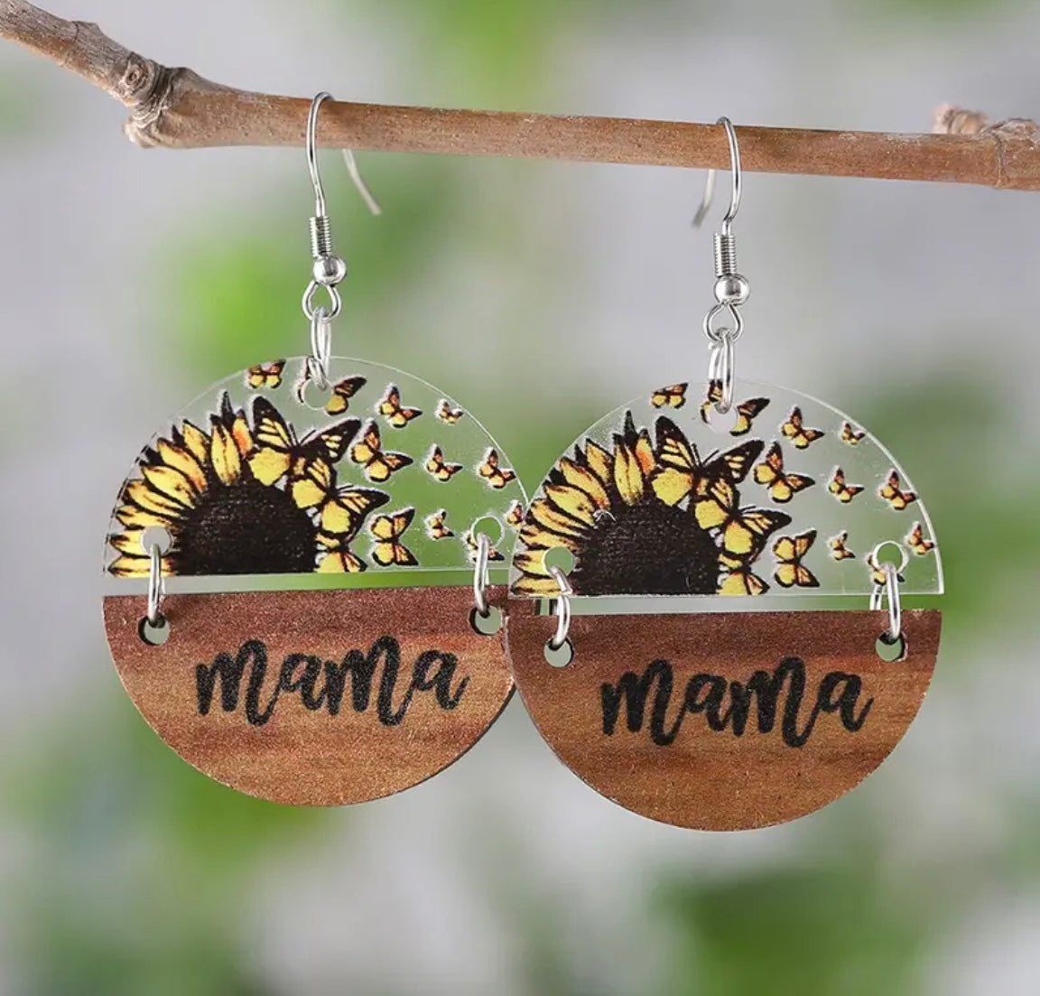 Cute Mama Earrings with Sunflower and Butterflies
