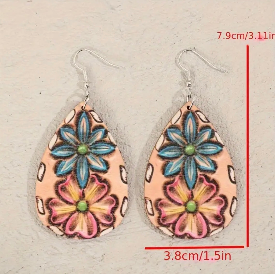 Colorful Flower Pattern Wooden Dangle Earrings