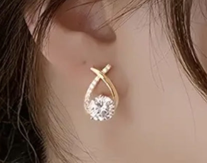 Elegant Rhinestone-Embellished Cross Line Stud Earrings