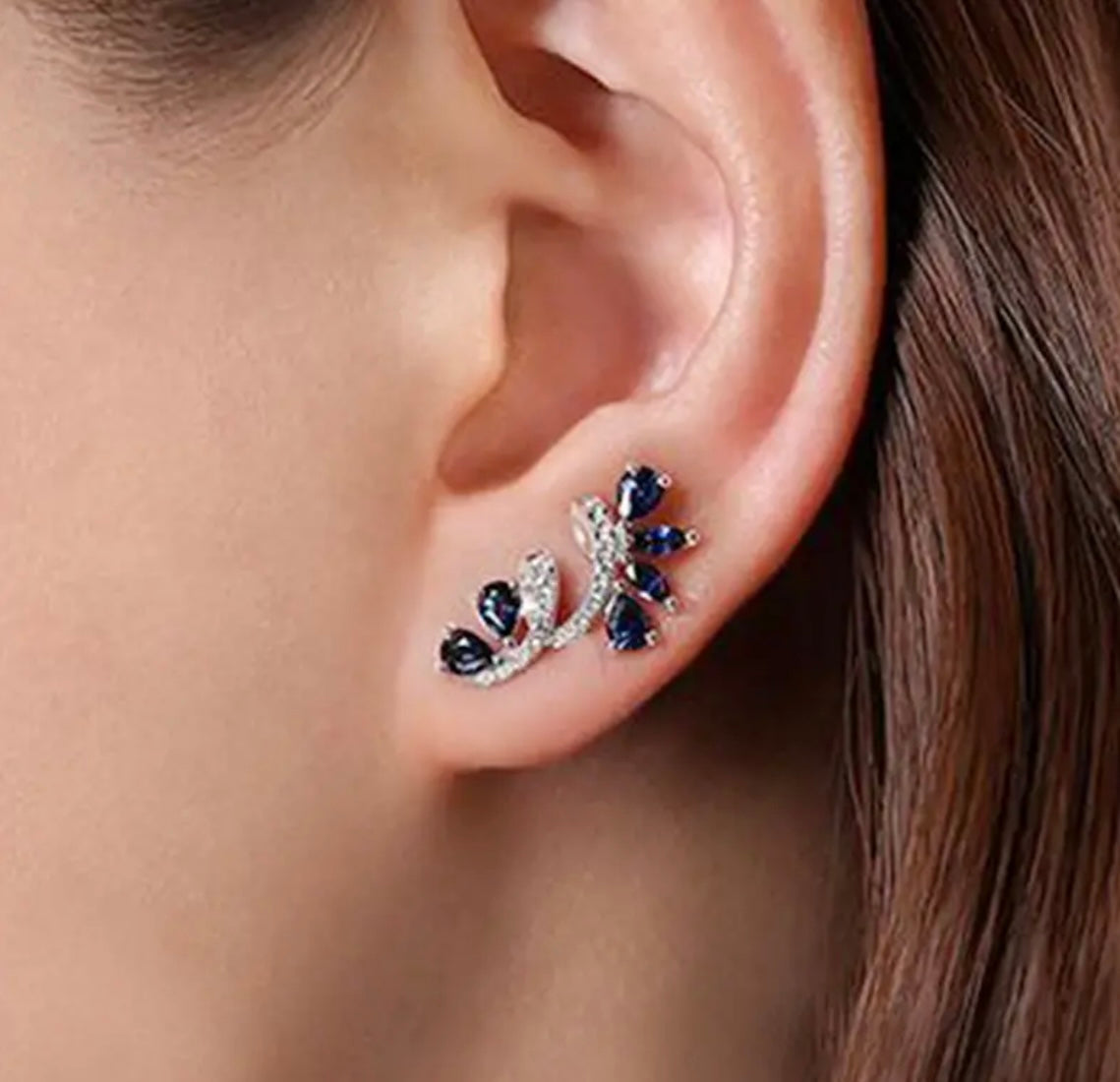 Elegant Zircon Inlaid Flower Stud Crawler Earrings