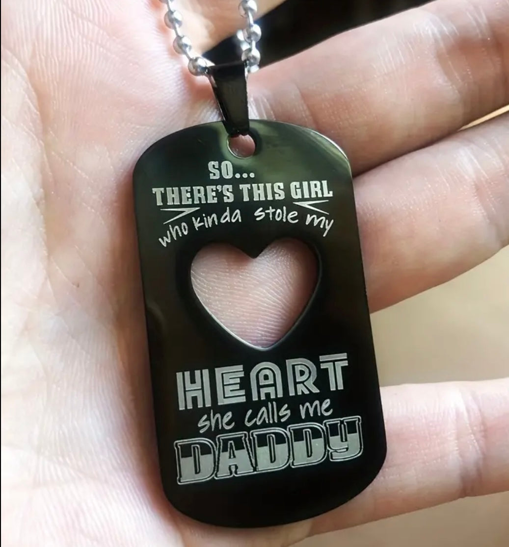 Daddy and Daughter Necklaces- “So…There’s This Girl Who Kinda Stole My Heart, She Calls Me Daddy” - Black and Silver