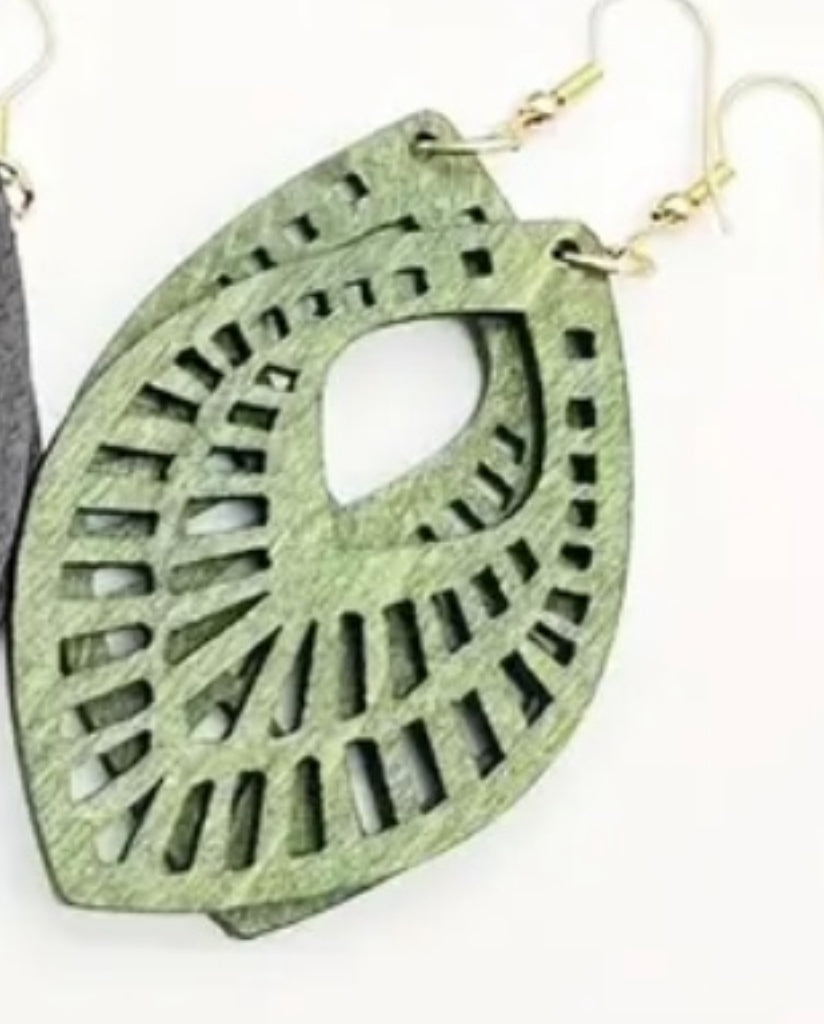 Colorful Leaf Shaped Wooden Dangle Earrings
