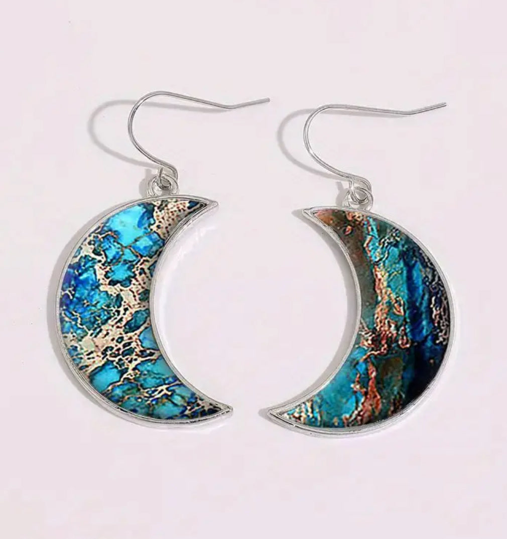 Beautiful Turquoise Bohemian Moon Earrings