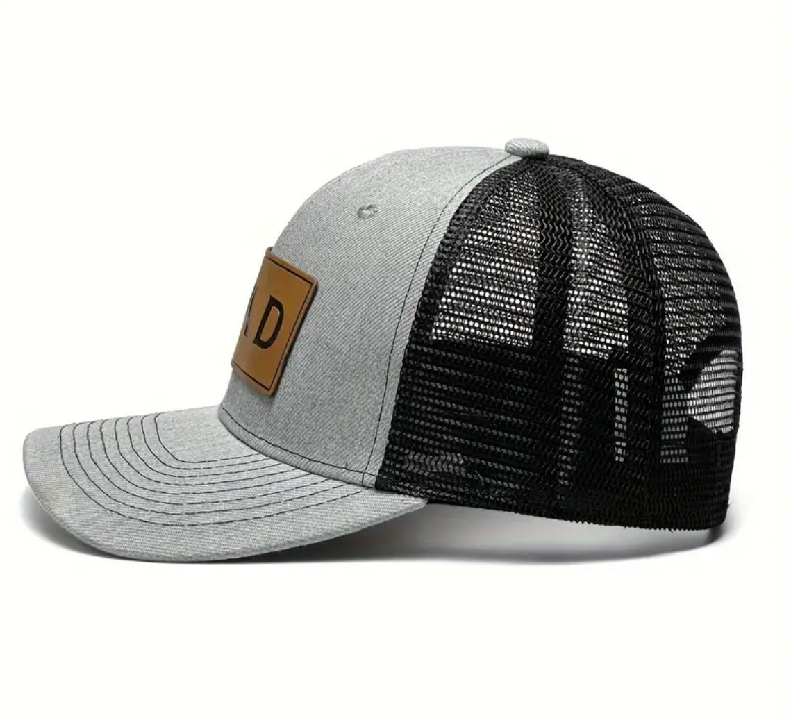 Gray and Black Hat with Dad Leather Patch