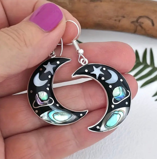 Stunning Galaxy Moon Shaped Earrings