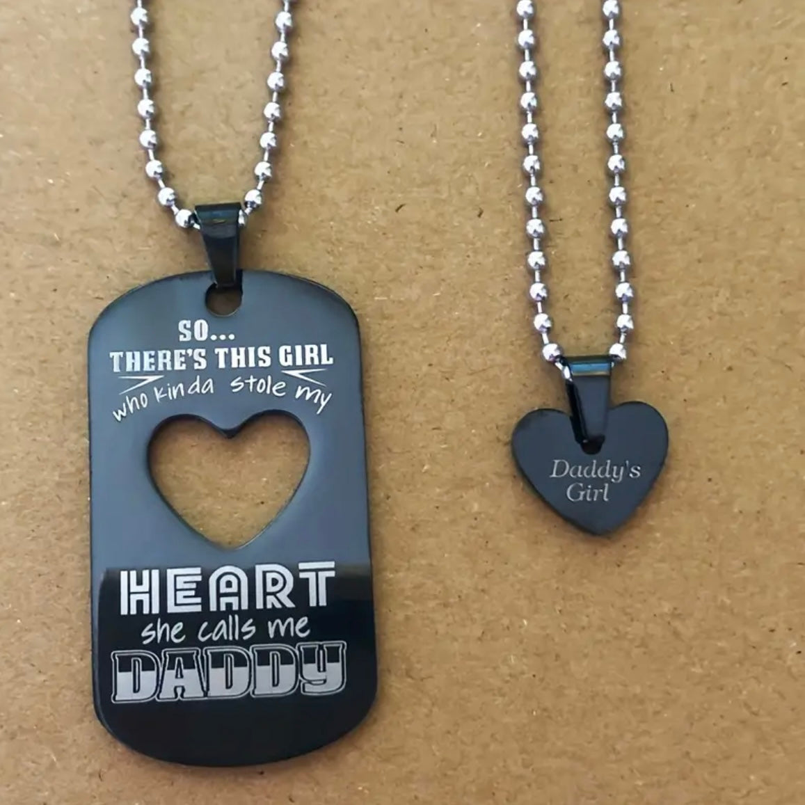 Daddy and Daughter Necklaces- “So…There’s This Girl Who Kinda Stole My Heart, She Calls Me Daddy” - Black and Silver