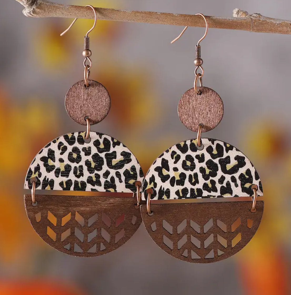 Beautiful Wood Leopard Print Earrings