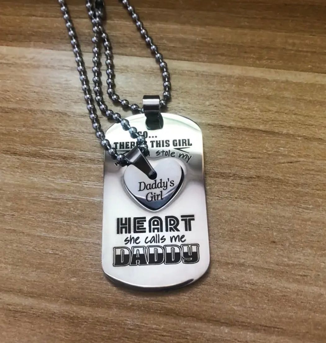 Daddy and Daughter Necklaces- “So…There’s This Girl Who Kinda Stole My Heart, She Calls Me Daddy” - Black and Silver