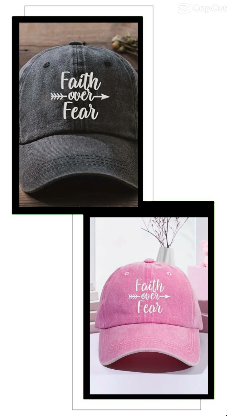 Faith Over Fear Embroidered Distressed Hat
