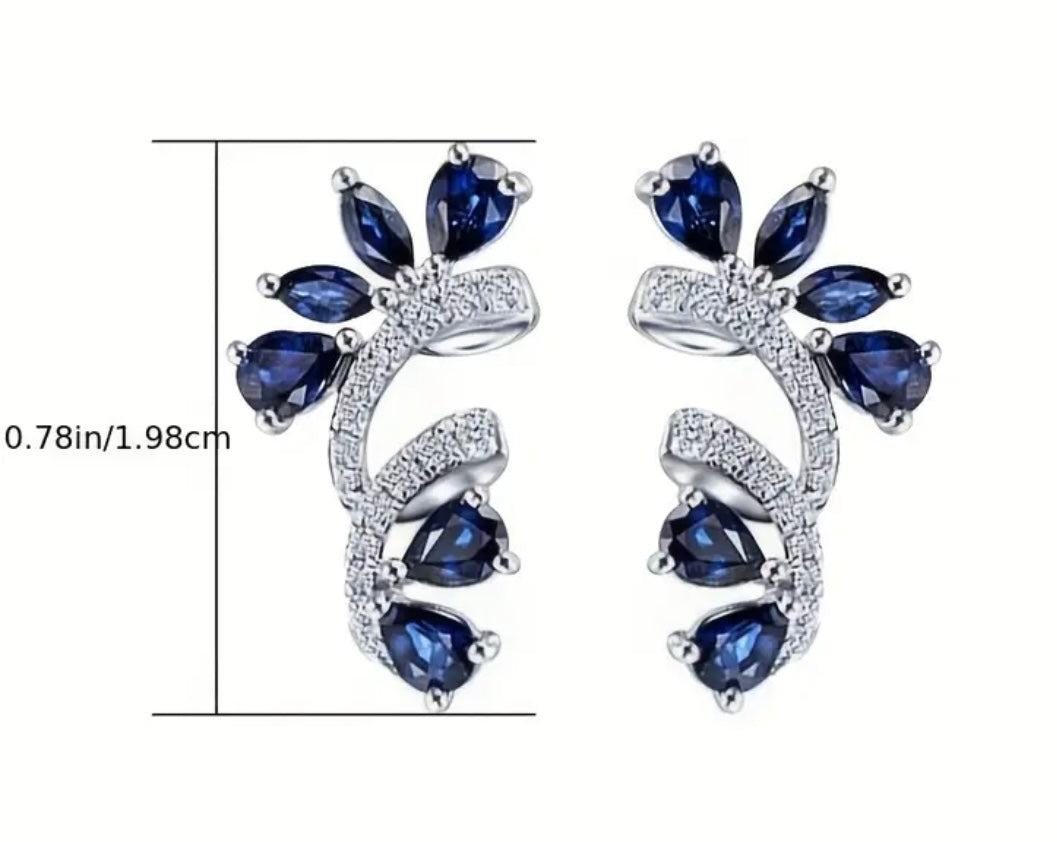 Elegant Zircon Inlaid Flower Stud Crawler Earrings