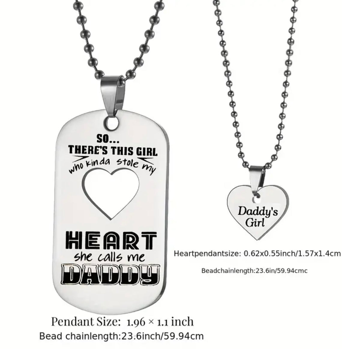 Daddy and Daughter Necklaces- “So…There’s This Girl Who Kinda Stole My Heart, She Calls Me Daddy” - Black and Silver