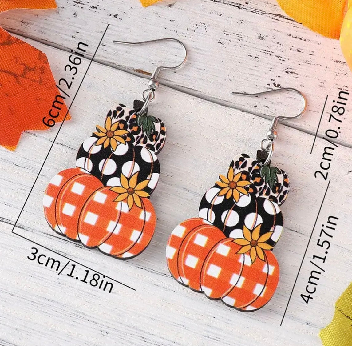 .Pumpkin Wood Earrings