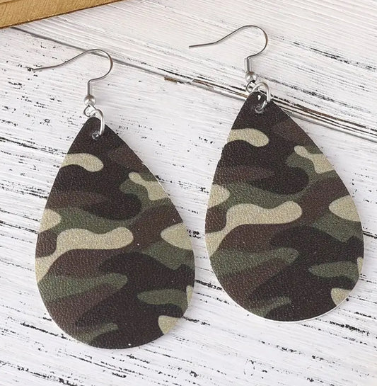 Cute Army Green Camouflage Pattern Earrings
