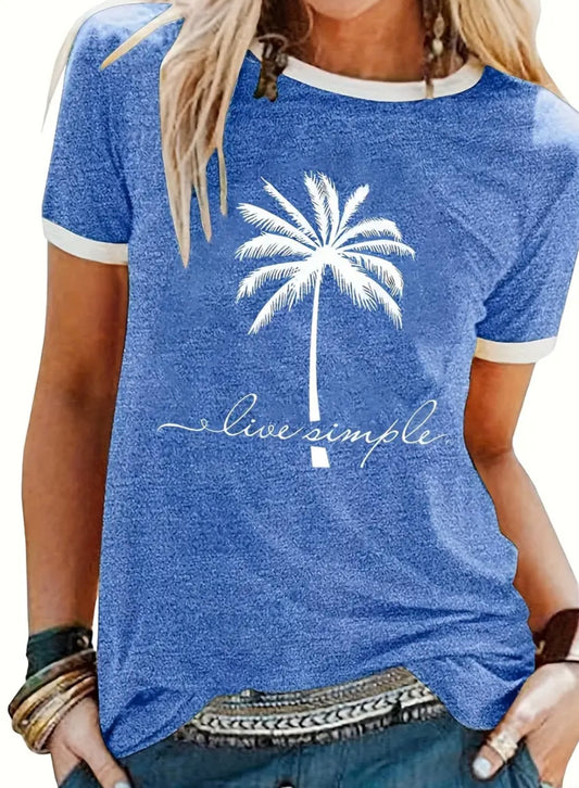 Palm Tree Print Blue T-Shirt