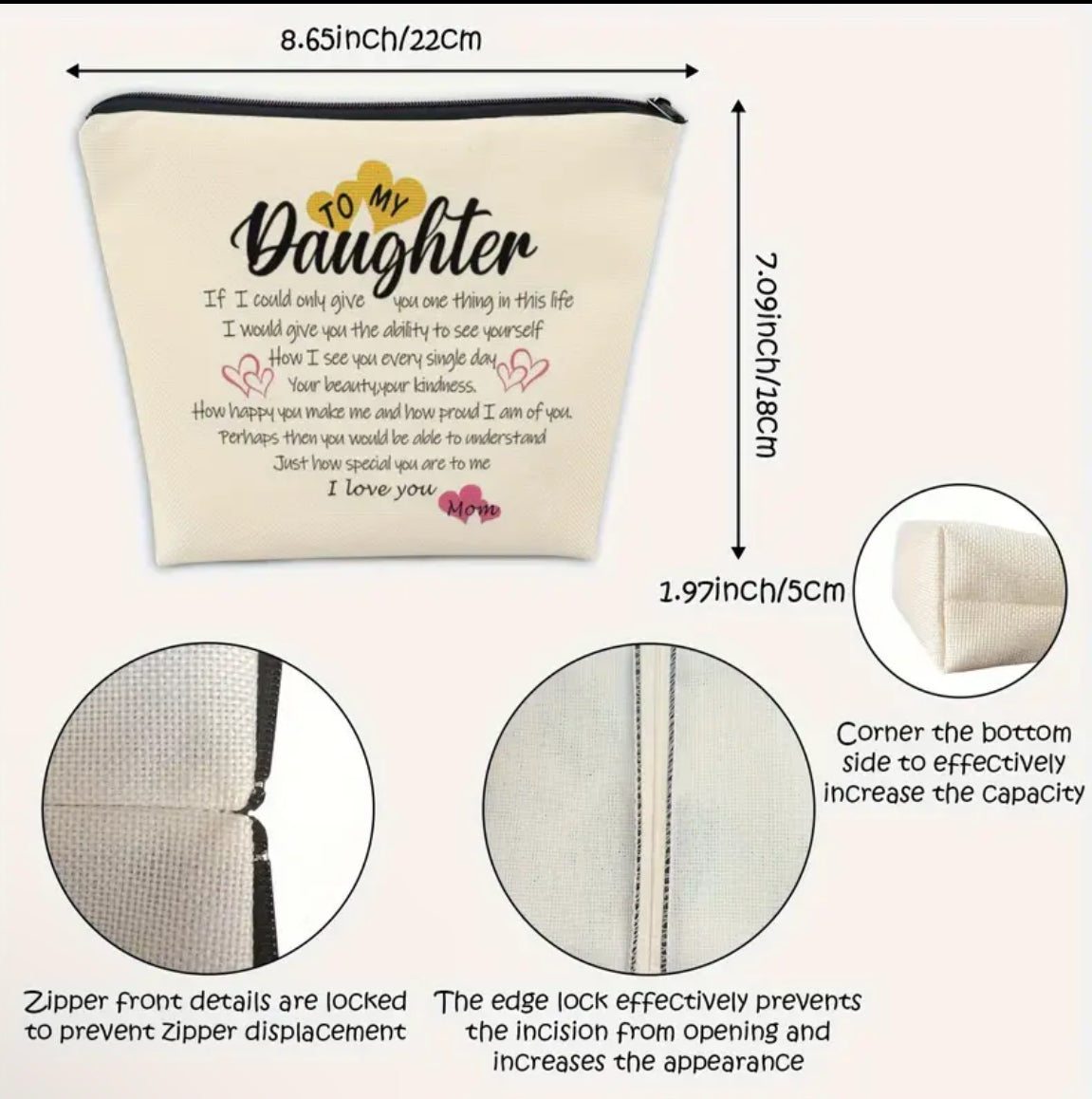 Daughter I Love You Zipper Pouch