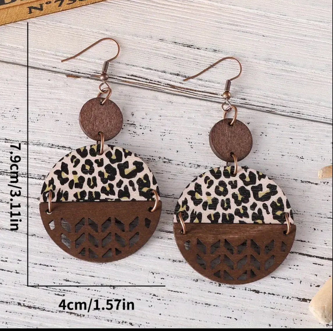 Beautiful Wood Leopard Print Earrings