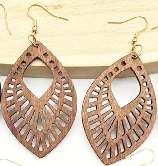 Colorful Leaf Shaped Wooden Dangle Earrings