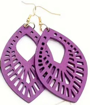 Colorful Leaf Shaped Wooden Dangle Earrings