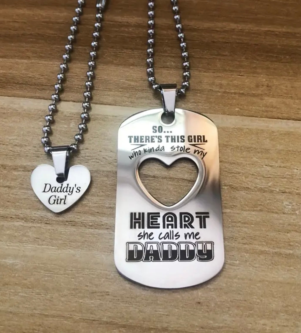 Daddy and Daughter Necklaces- “So…There’s This Girl Who Kinda Stole My Heart, She Calls Me Daddy” - Black and Silver