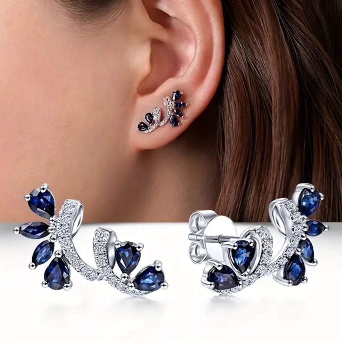 Elegant Zircon Inlaid Flower Stud Crawler Earrings