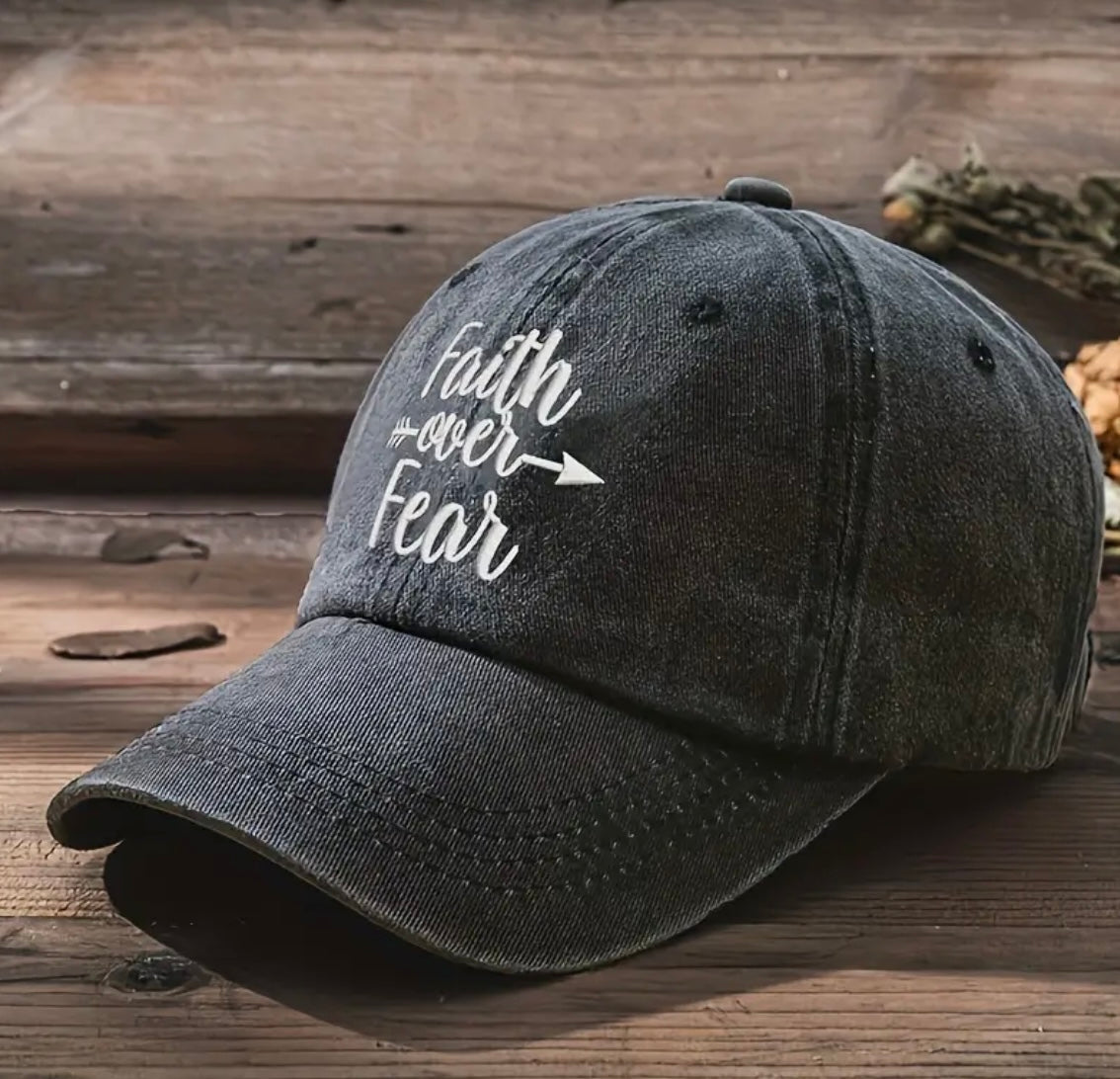 Faith Over Fear Embroidered Distressed Hat