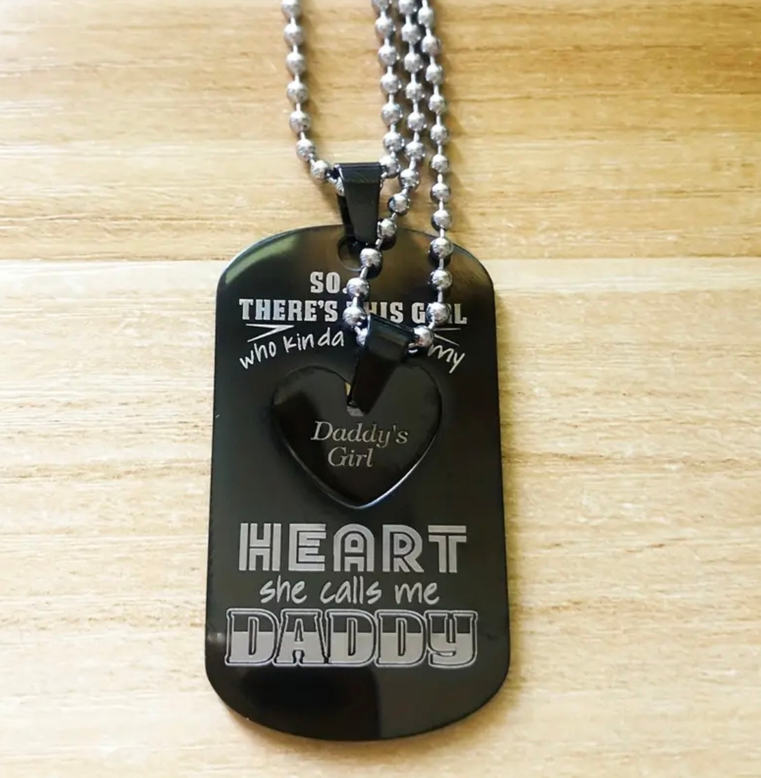 Daddy and Daughter Necklaces- “So…There’s This Girl Who Kinda Stole My Heart, She Calls Me Daddy” - Black and Silver