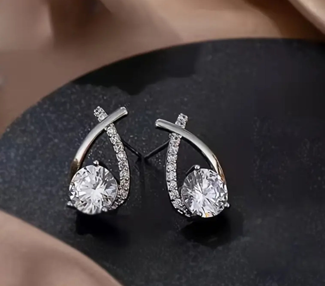 Elegant Rhinestone-Embellished Cross Line Stud Earrings