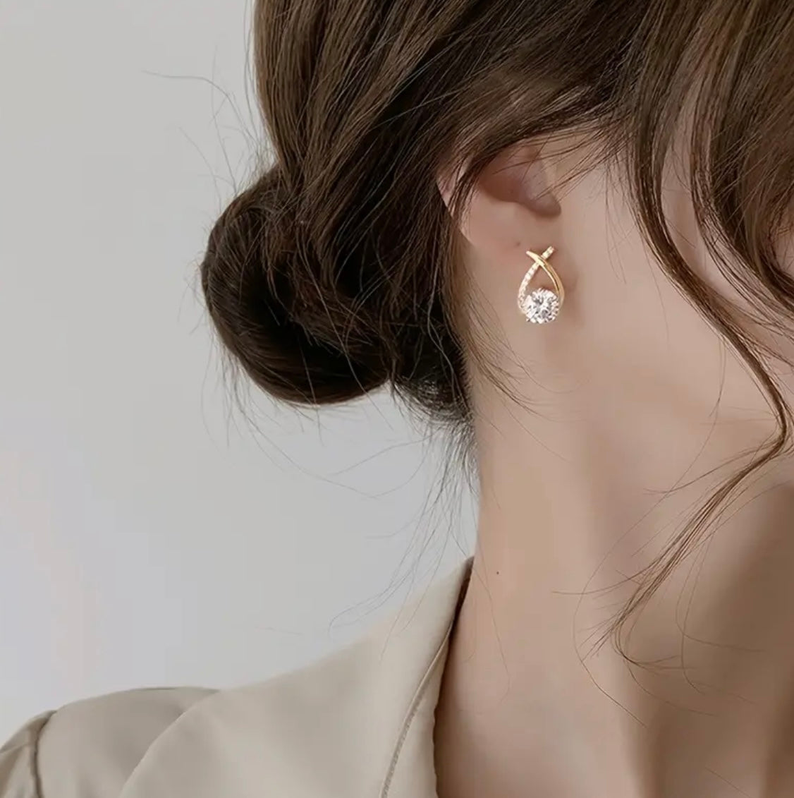 Elegant Rhinestone-Embellished Cross Line Stud Earrings