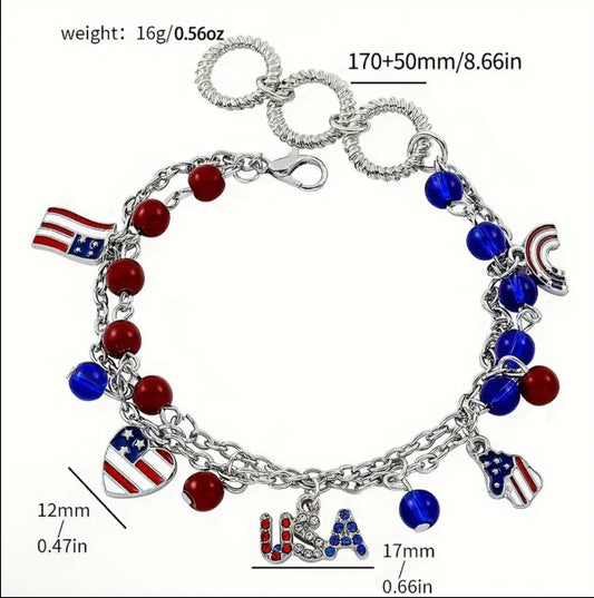 USA Flag Charm Bracelet