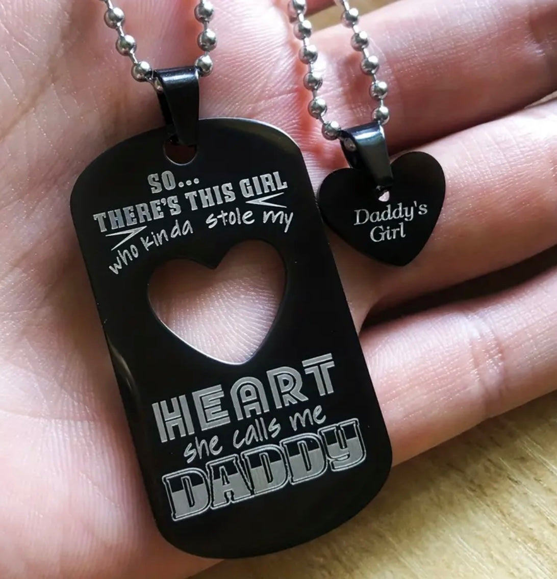 Daddy and Daughter Necklaces- “So…There’s This Girl Who Kinda Stole My Heart, She Calls Me Daddy” - Black and Silver