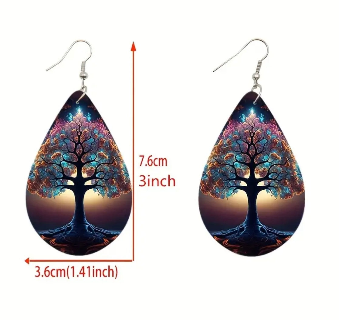 Beautiful Tree of Life Wooden Earrings