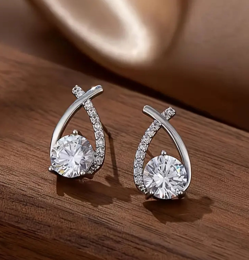 Elegant Rhinestone-Embellished Cross Line Stud Earrings