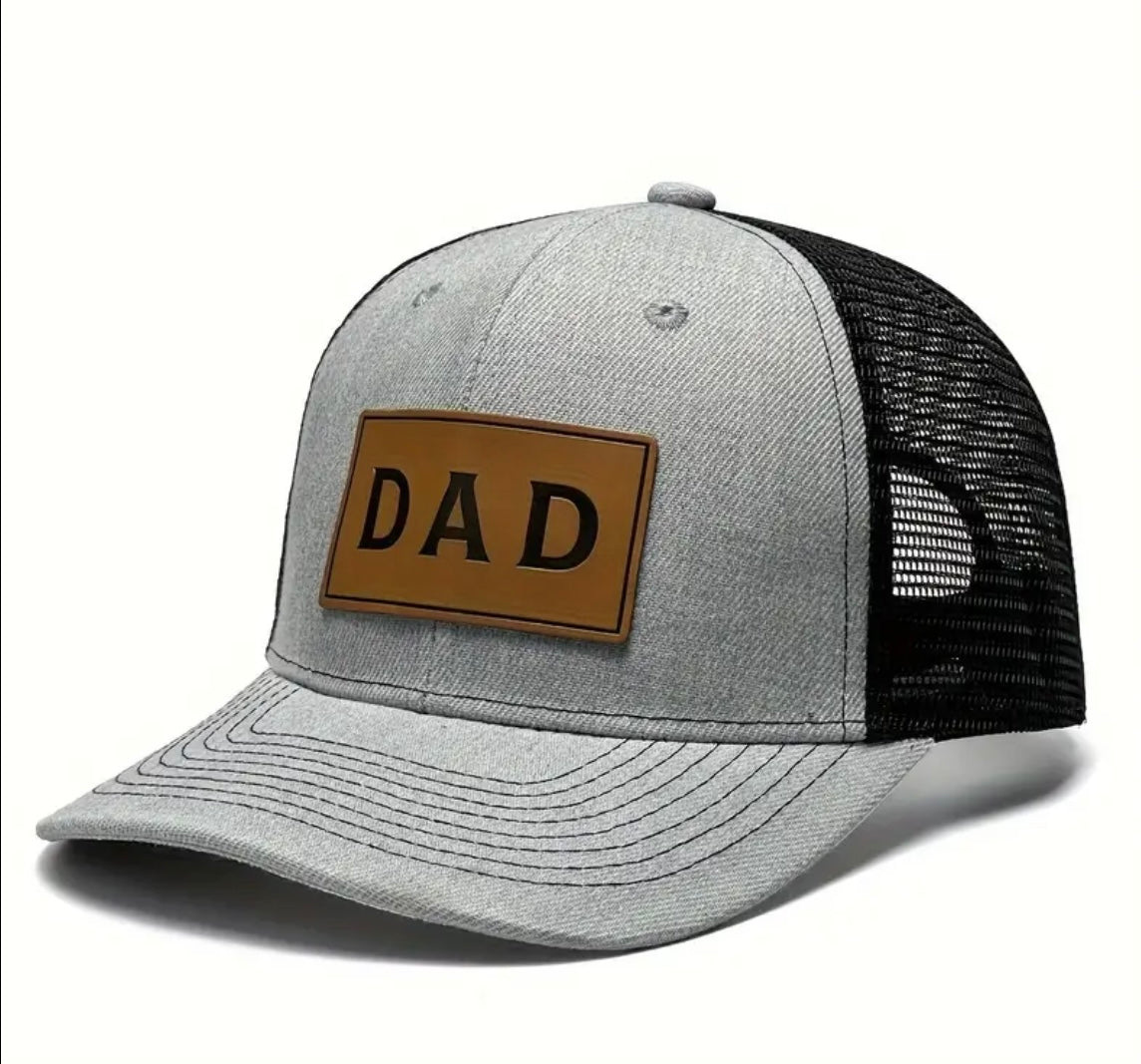 Gray and Black Hat with Dad Leather Patch