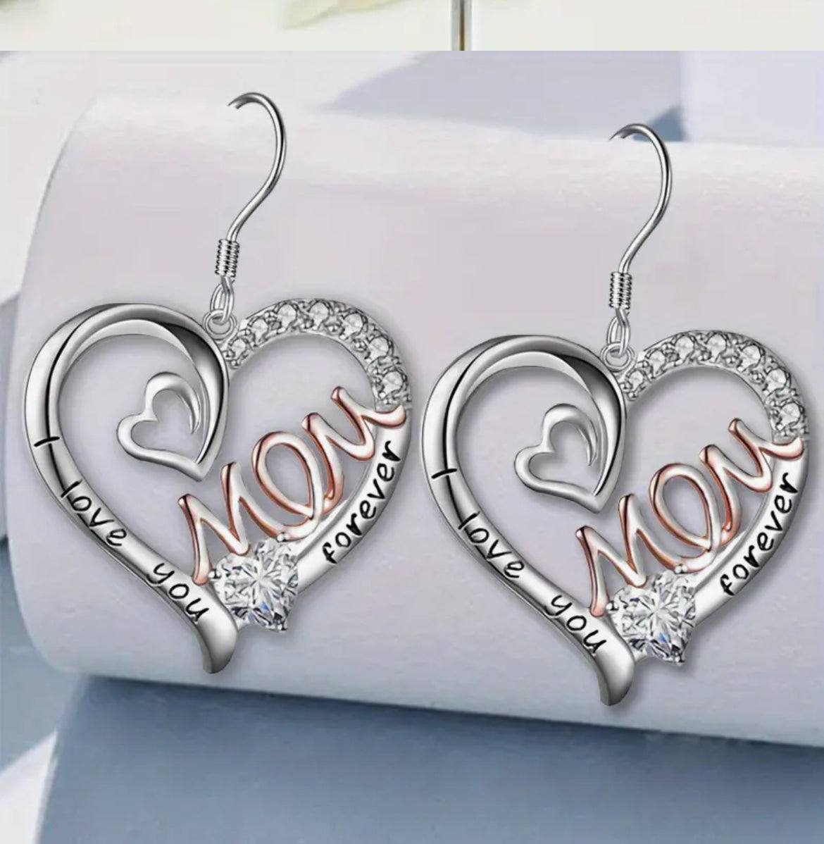 Mom I Love You Forever Heart Earrings