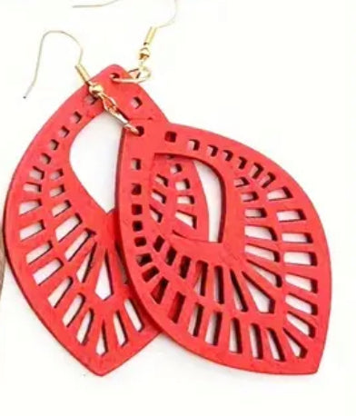 Colorful Leaf Shaped Wooden Dangle Earrings