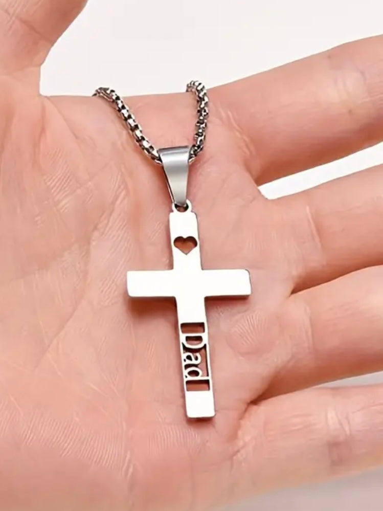 Dad Cross Necklace - Silver or Gold