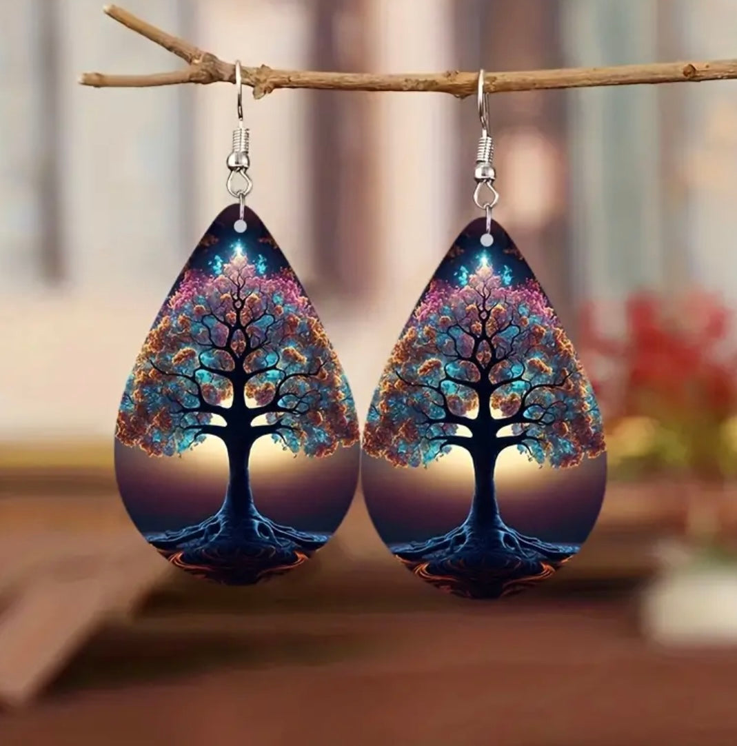 Beautiful Tree of Life Wooden Earrings