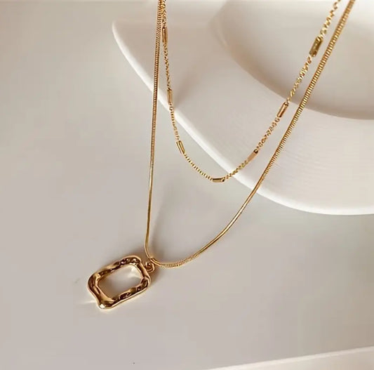 Beautiful 18k Gold Plated Pendant Necklace- Double Layer