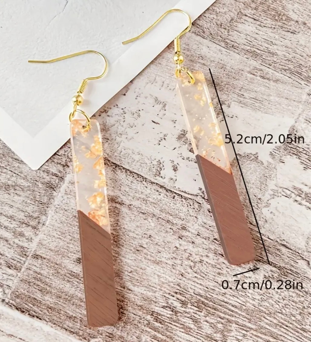Beautiful Wood-Resin Blend Bar Dangle Earrings