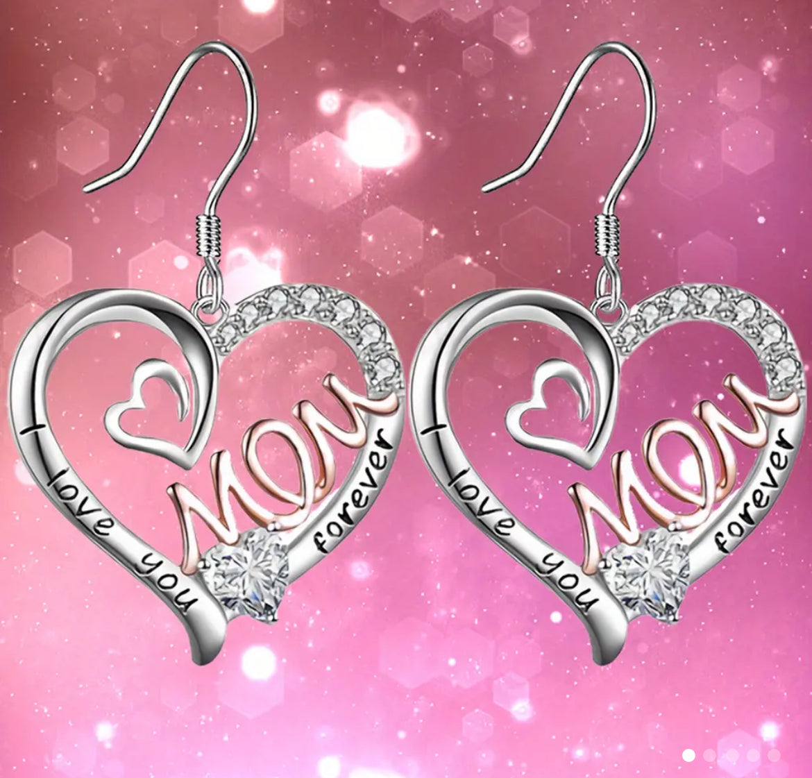 Mom I Love You Forever Heart Earrings