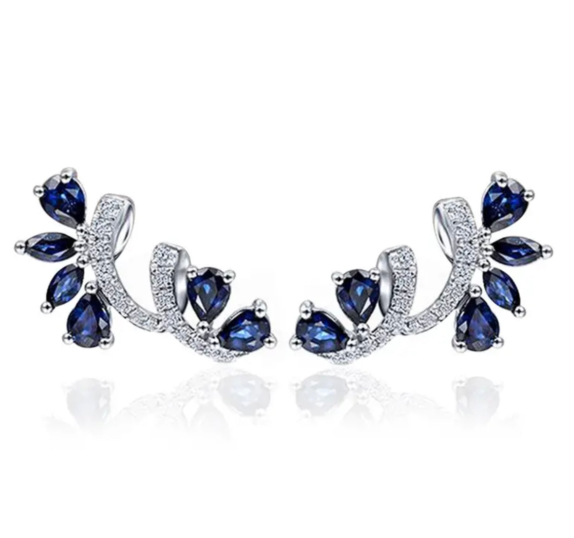 Elegant Zircon Inlaid Flower Stud Crawler Earrings
