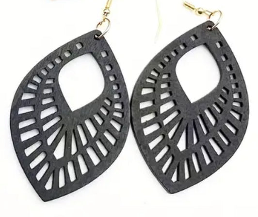 Colorful Leaf Shaped Wooden Dangle Earrings