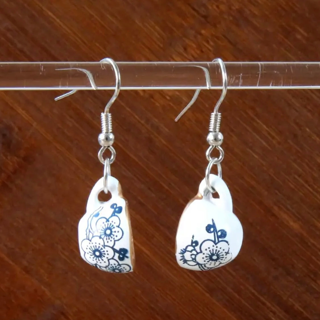 Elegant Floral Tea Cup Dangle Earrings - Silver or Gold Ear Hook