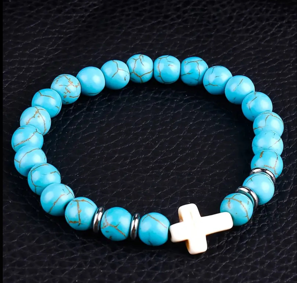 Beautiful Turquoise Stone Bracelet with Cross