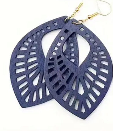 Colorful Leaf Shaped Wooden Dangle Earrings