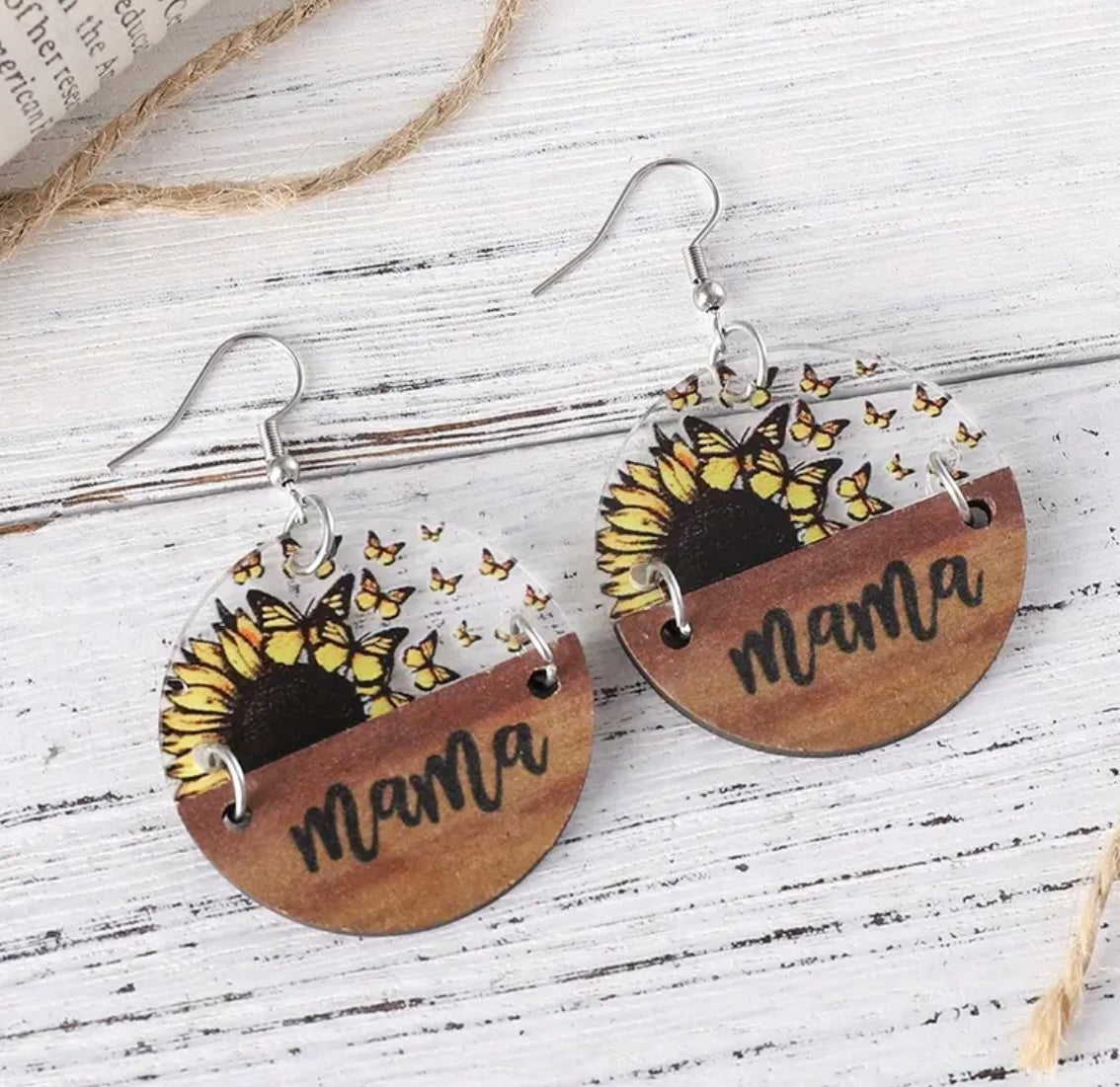Cute Mama Earrings with Sunflower and Butterflies