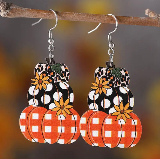 .Pumpkin Wood Earrings