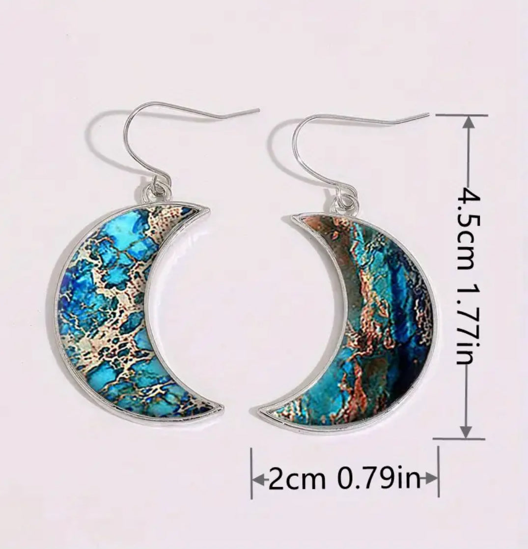 Beautiful Turquoise Bohemian Moon Earrings