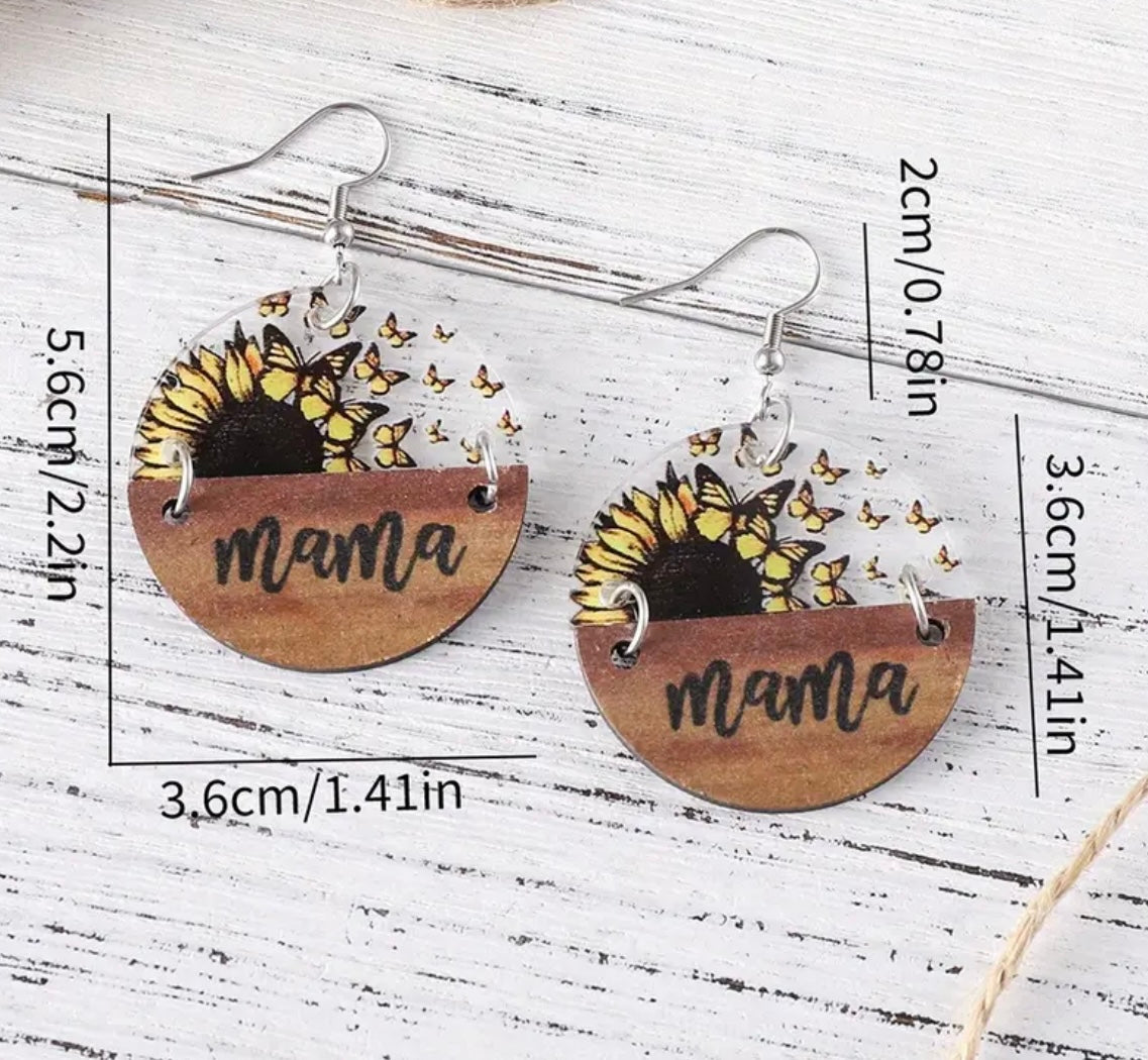 Cute Mama Earrings with Sunflower and Butterflies